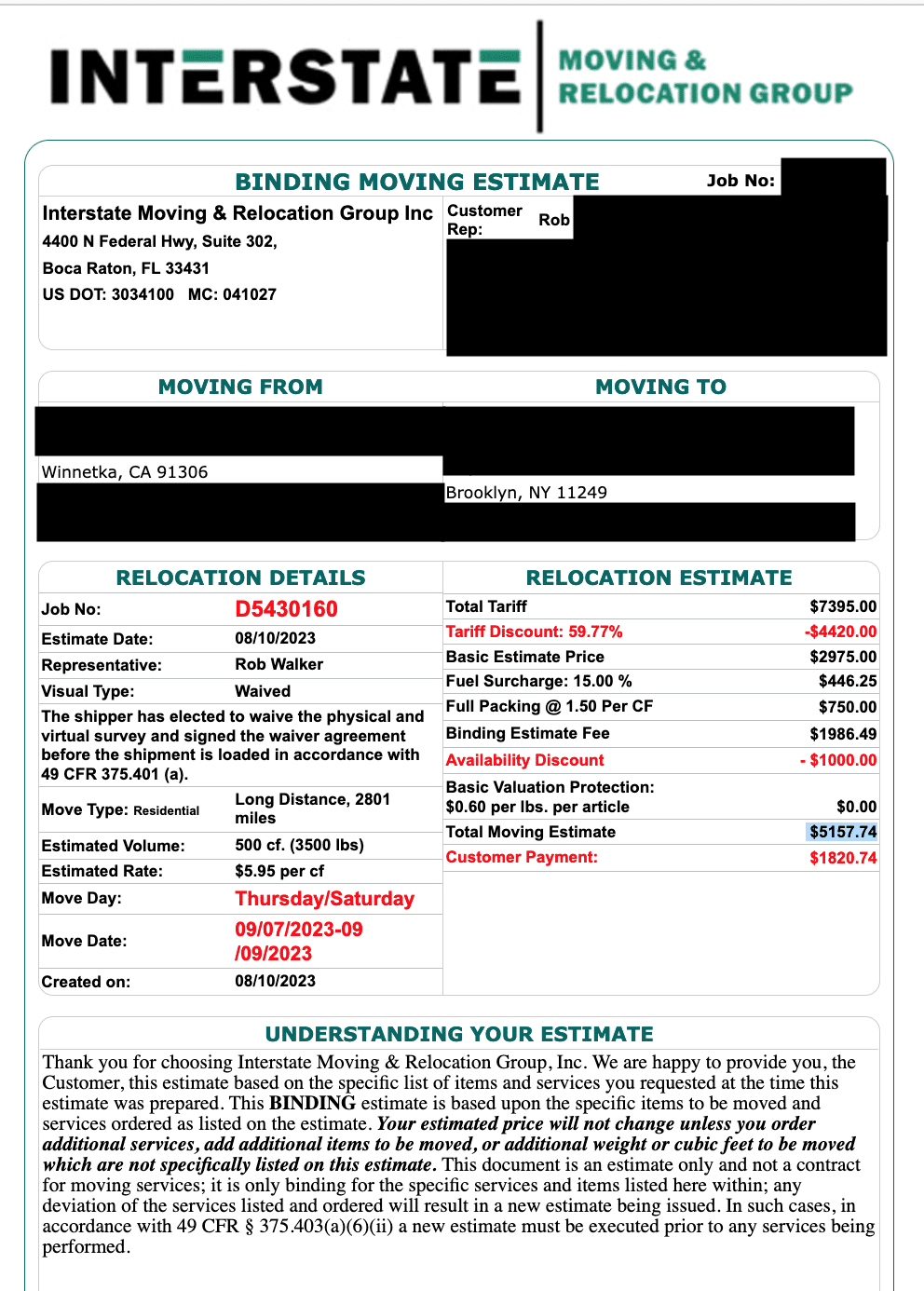 CA-NY Interstate Moving & Relocation