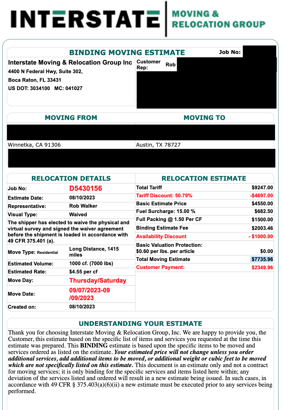 CA-TX Interstate Moving & Relocation